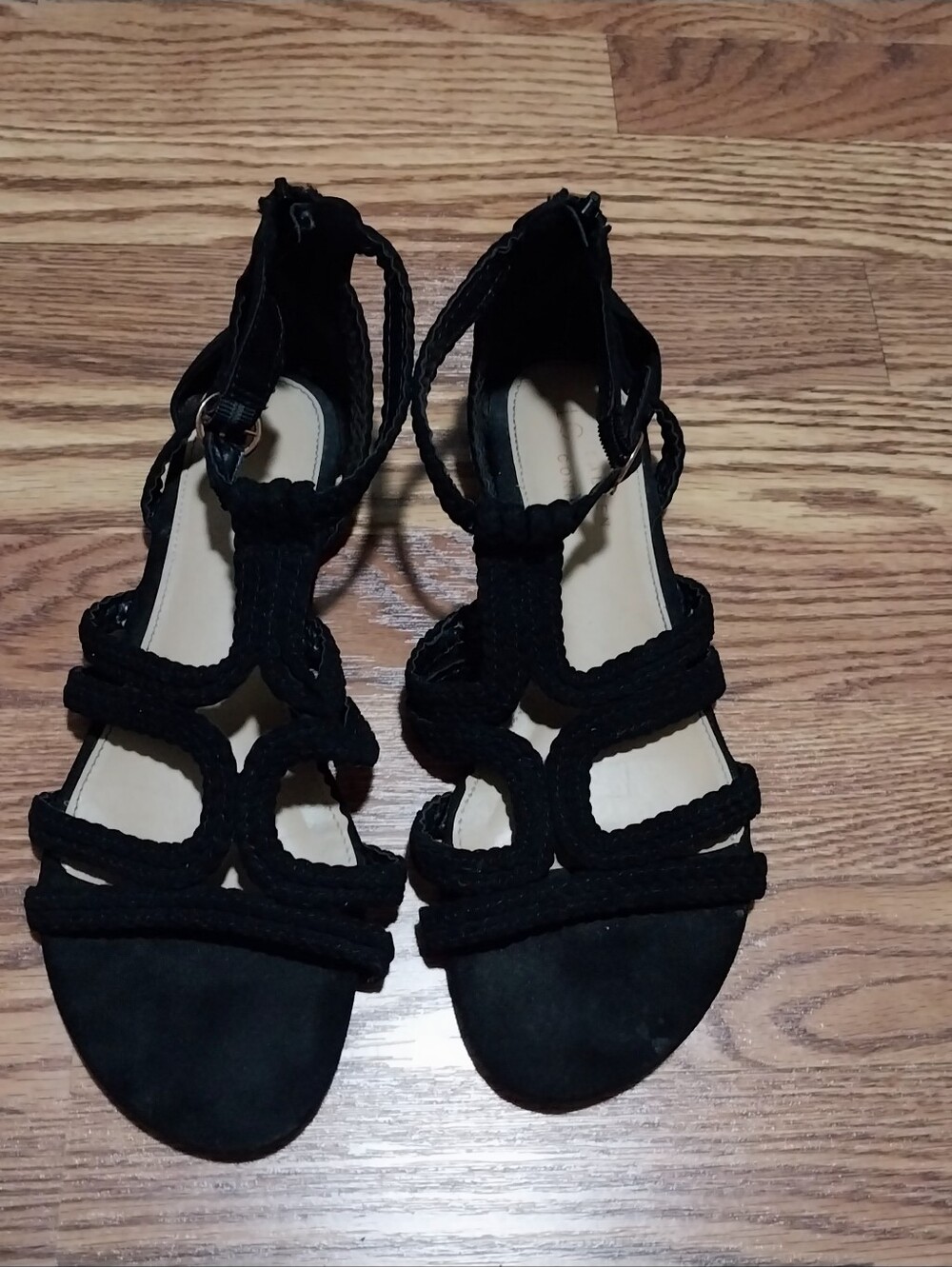 Lauren Conrad Braided Strappy Women Sandals Size 9.5 Black Open Toe Sandal